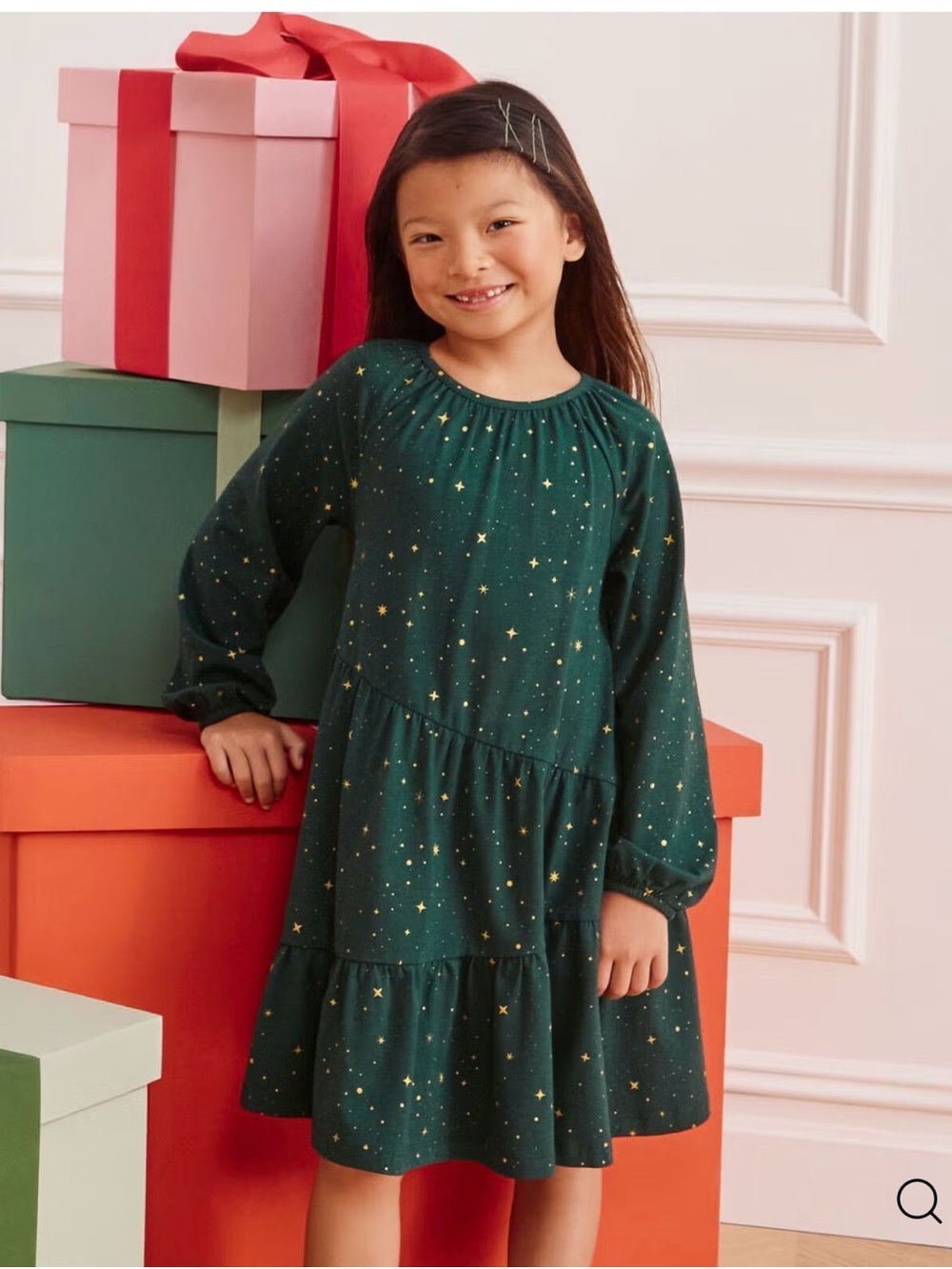 Hanna Andersson | Dresses | Hanna Andersson Dark Green Dress With Gold Star Print